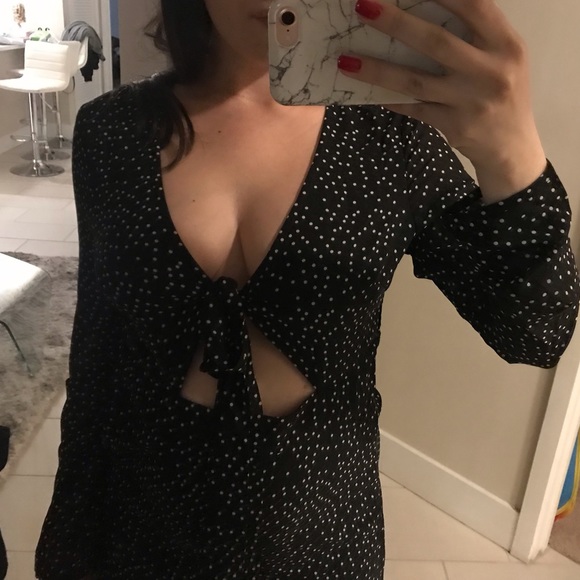 Cotton Candy Polka Dot Black V Neck Party Dress - Picture 4 of 5